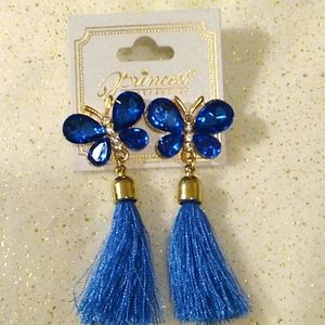 Blue Butterfly Crystal Tassel Earrings💙